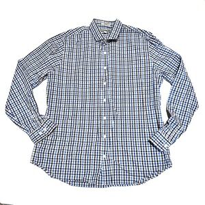Express Fitted Button Front Blue and White Plaid Shirt Men's XL